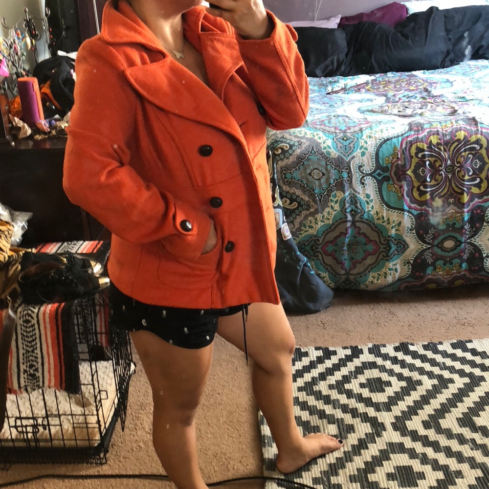 Orange wool pea coat